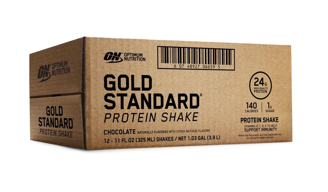 Optimum Nutrition Gold Standard Protein Shake – 24g Protein, Fertiggetränk, Schokolade, 11 Fl Oz, 12er Pack