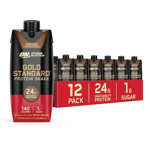 Optimum Nutrition Gold Standard Protein Shake – 24g Protein, Fertiggetränk, Schokolade, 11 Fl Oz, 12er Pack