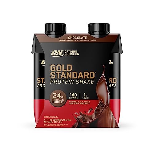 Optimum Nutrition Gold Standard Protein Shake – 24g Protein, Fertiggetränk, Schokolade, 11 Fl Oz, 12er Pack