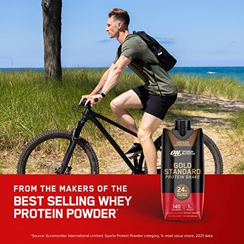 Optimum Nutrition Gold Standard Protein Shake – 24g Protein, Fertiggetränk, Schokolade, 11 Fl Oz, 12er Pack