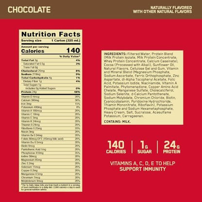 Optimum Nutrition Gold Standard Protein Shake – 24g Protein, Fertiggetränk, Schokolade, 11 Fl Oz, 12er Pack