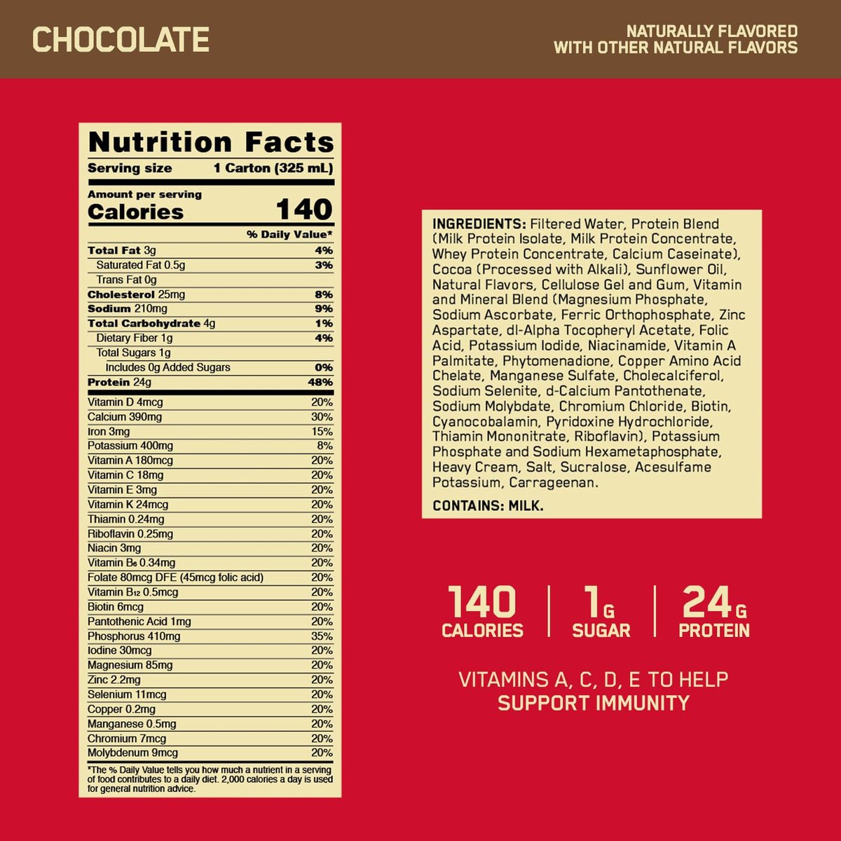Optimum Nutrition Gold Standard Protein Shake – 24g Protein, Fertiggetränk, Schokolade, 11 Fl Oz, 12er Pack