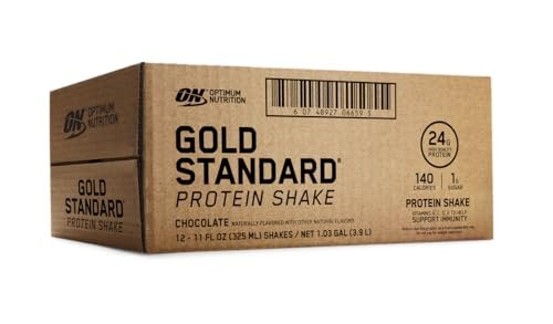 Optimum Nutrition Gold Standard Protein Shake – 24g Protein, Fertiggetränk, Schokolade, 11 Fl Oz, 12er Pack