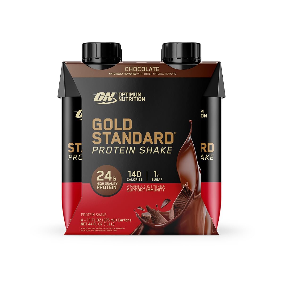 Optimum Nutrition Gold Standard Protein Shake – 24g Protein, Fertiggetränk, Schokolade, 11 Fl Oz, 12er Pack