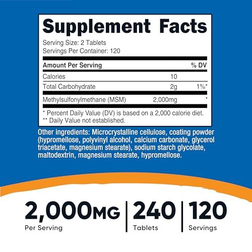 Nutricost MSM Tabletten (Methylsulfonylmethan) 2000mg pro Portion, 120 Portionen, 240 Tabletten - Non-GMO und Glutenfrei