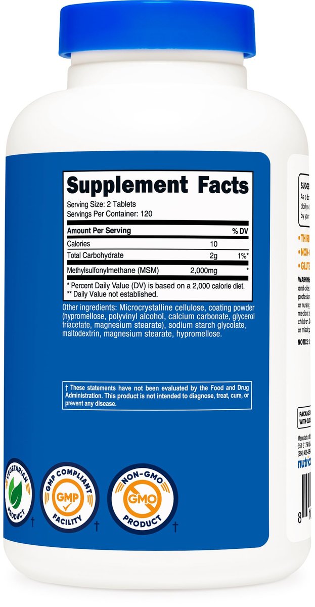 Nutricost MSM Tabletten (Methylsulfonylmethan) 2000mg pro Portion, 120 Portionen, 240 Tabletten - Non-GMO und Glutenfrei