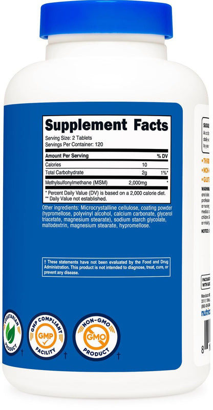 Nutricost MSM Tabletten (Methylsulfonylmethan) 2000mg pro Portion, 120 Portionen, 240 Tabletten - Non-GMO und Glutenfrei