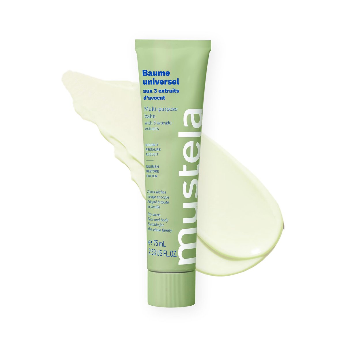 Mustela Mehrzweck-Balsam mit 3 Avocado-Extrakten – natürliche Feuchtigkeitscreme für Gesicht, Lippen, Hände, Körper & trockene Stellen – für Baby, Kind & Erwachsene – EWG-zertifiziert, duftstofffrei & vegan – 75 ml