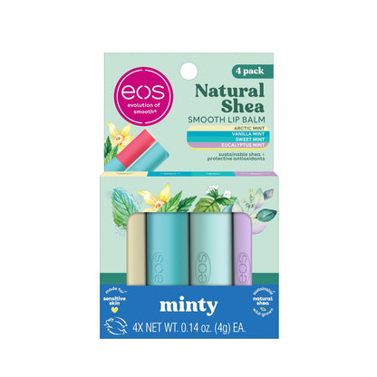 eos Natural Shea Minty Lippenbalsam Sortiment – Arktische Minze, Vanille, Süße Minze & Eukalyptus-Minze – Feuchtigkeitsspendender Lippenbalsam Geschenkset, 0,14 oz, 4er-Pack