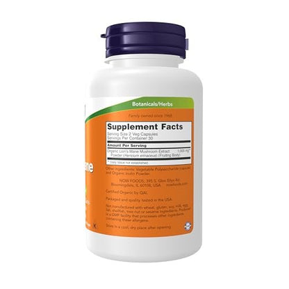 NOW Foods Nahrungsergänzungsmittel, Löwenmähne 500 mg, Superpilz, aus Bio-Löwenmähnenpilzen, 60 vegane Kapseln