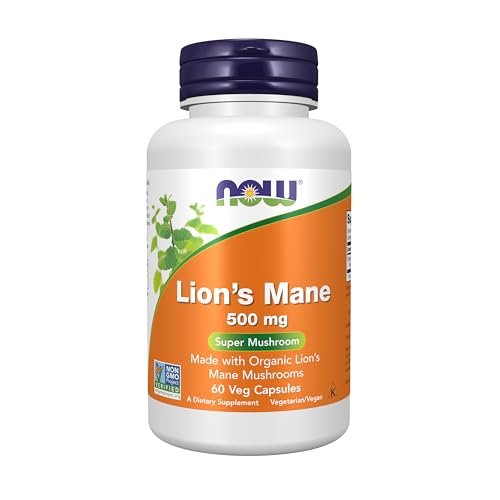 NOW Foods Nahrungsergänzungsmittel, Löwenmähne 500 mg, Superpilz, aus Bio-Löwenmähnenpilzen, 60 vegane Kapseln