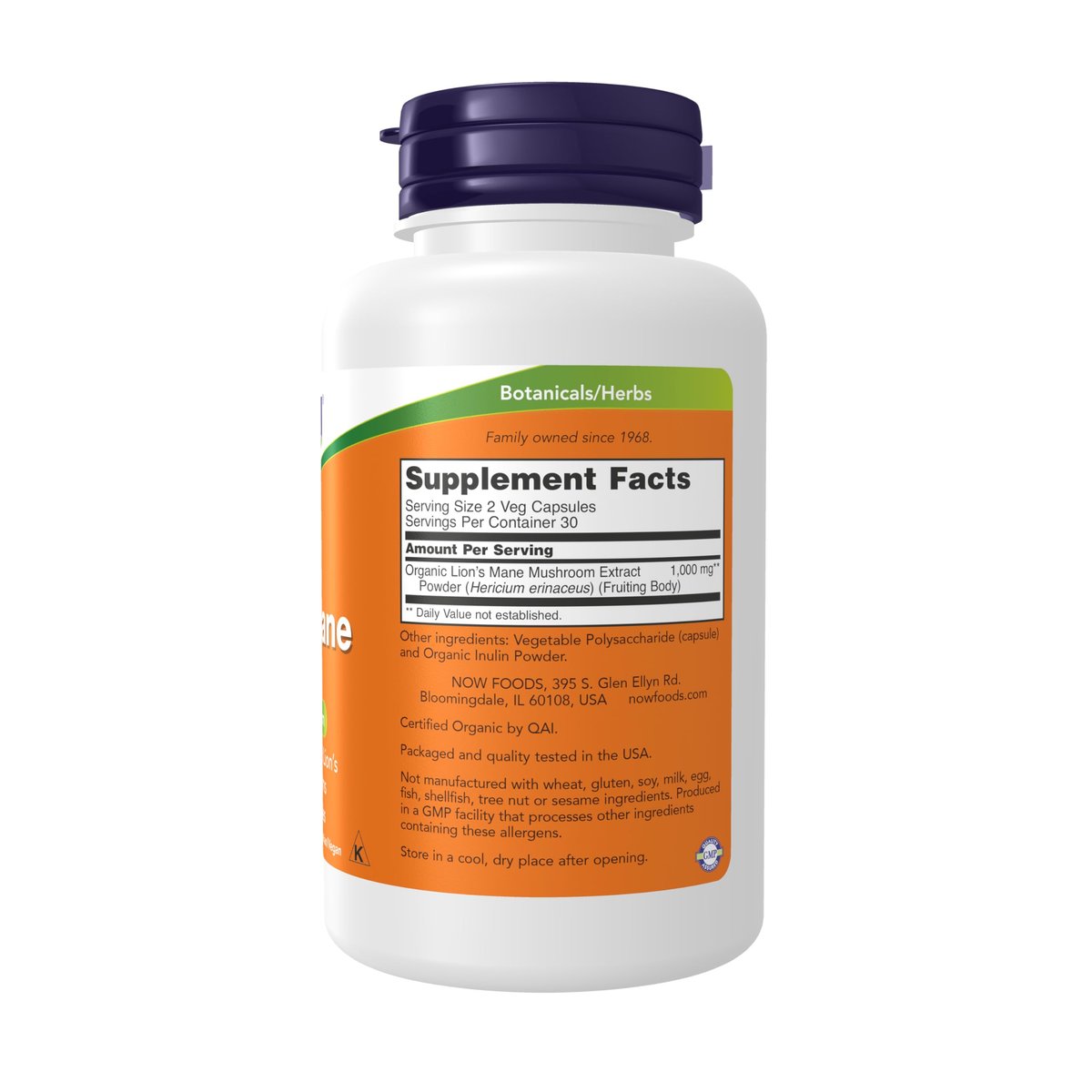 NOW Foods Nahrungsergänzungsmittel, Löwenmähne 500 mg, Superpilz, aus Bio-Löwenmähnenpilzen, 60 vegane Kapseln