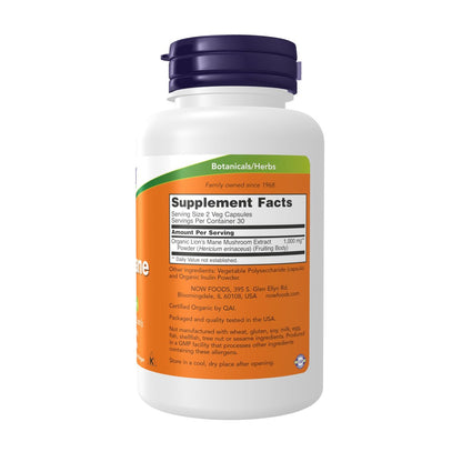 NOW Foods Nahrungsergänzungsmittel, Löwenmähne 500 mg, Superpilz, aus Bio-Löwenmähnenpilzen, 60 vegane Kapseln