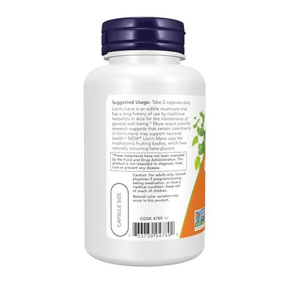 NOW Foods Nahrungsergänzungsmittel, Löwenmähne 500 mg, Superpilz, aus Bio-Löwenmähnenpilzen, 60 vegane Kapseln