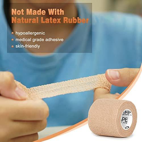 OK TAPE Selbstklebende Kohesivbinden 12er-Pack, 5 cm x 4,6 m, Nicht gewebte selbsthaftende Sportbandage, Veterinärbandage, für Daumen, Finger, Handgelenk, Knöchel (Beige)