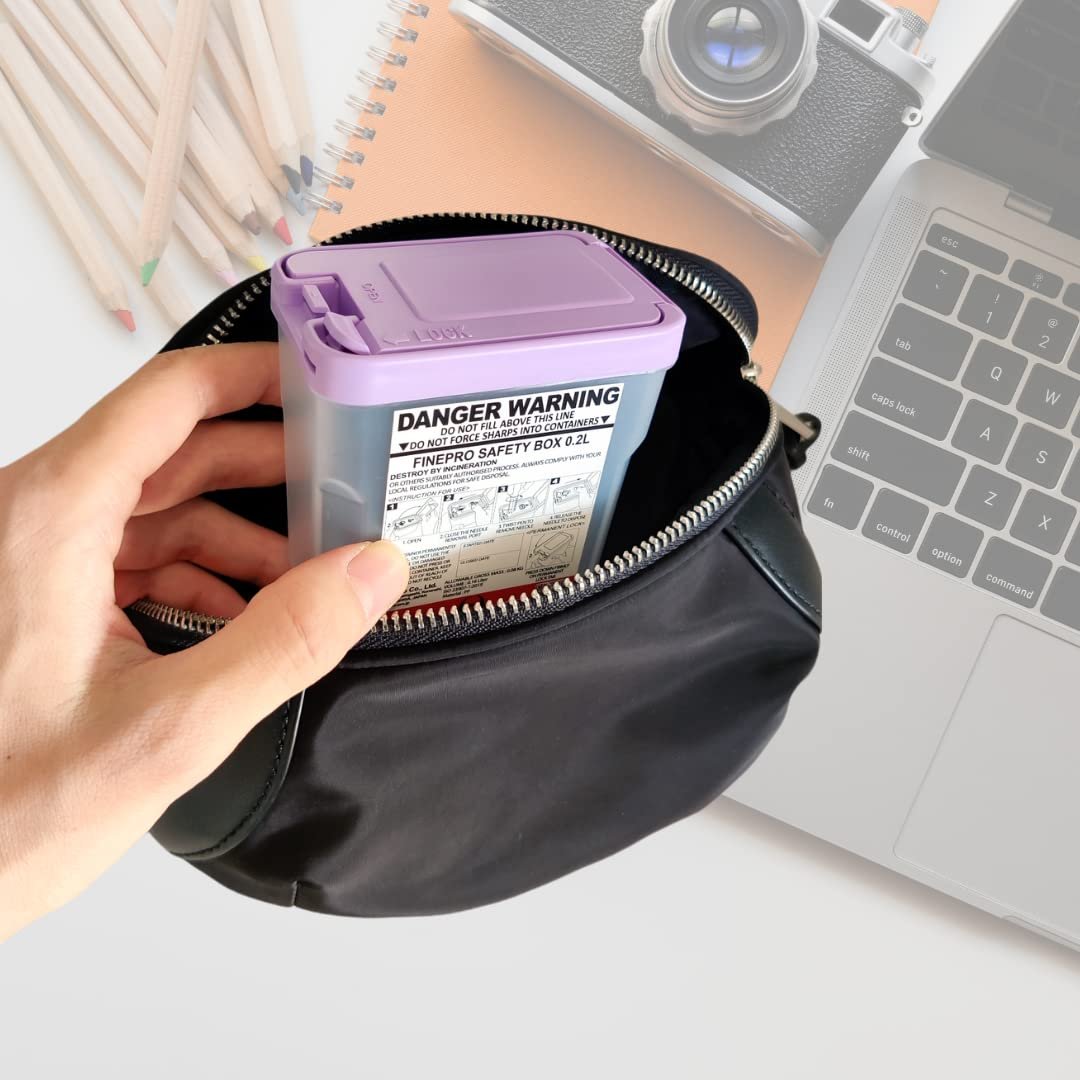 FINEPRO 0,2L Tragbarer Nadel-Entsorgungsbehälter für Diabetes-Pflege (Lila+Transparent, 1 Stück)