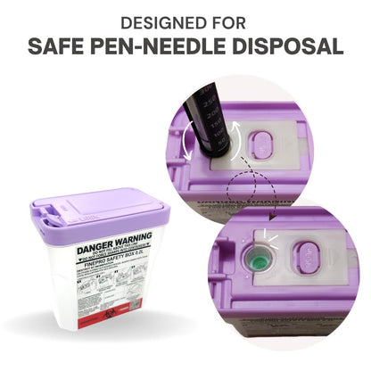 FINEPRO 0,2L Tragbarer Nadel-Entsorgungsbehälter für Diabetes-Pflege (Lila+Transparent, 1 Stück)