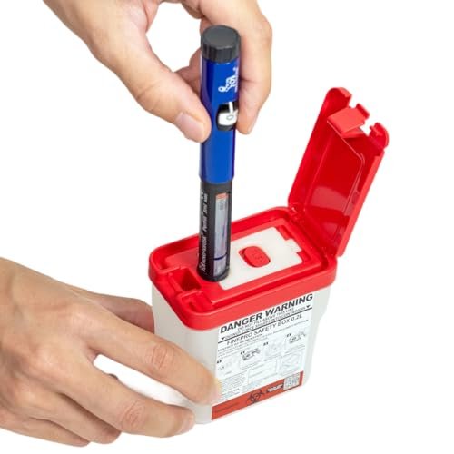 FINEPRO 0,2L Behälter zur Entsorgung von Pen-Nadeln für Diabetespflege (Rot+Durchsichtig, 1 Stück)