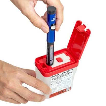 FINEPRO 0,2L Behälter zur Entsorgung von Pen-Nadeln für Diabetespflege (Rot+Durchsichtig, 1 Stück)