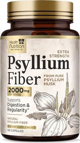 Psyllium Husk Kapseln - Extra starke 2000 mg pro Portion - Ballaststoffergänzung für tägliche Verdauung und Regelmäßigkeit - Natürliche Psylliumfasern - Hergestellt in den USA - 120 Kapseln