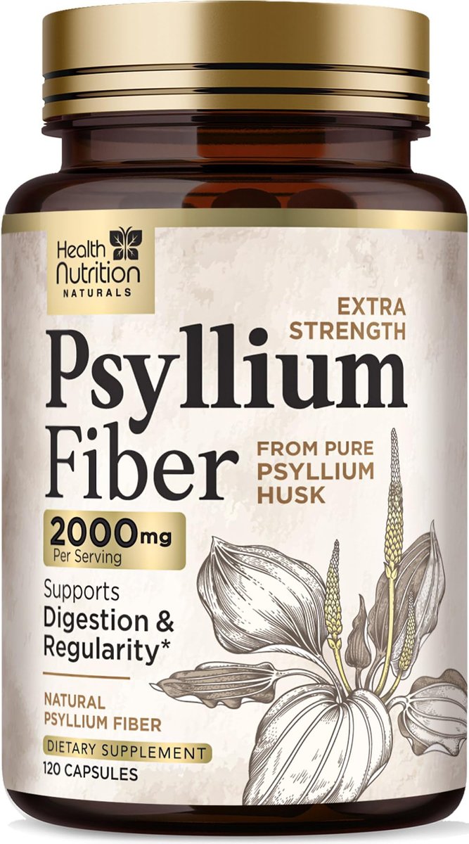 Psyllium Husk Kapseln - Extra starke 2000 mg pro Portion - Ballaststoffergänzung für tägliche Verdauung und Regelmäßigkeit - Natürliche Psylliumfasern - Hergestellt in den USA - 120 Kapseln
