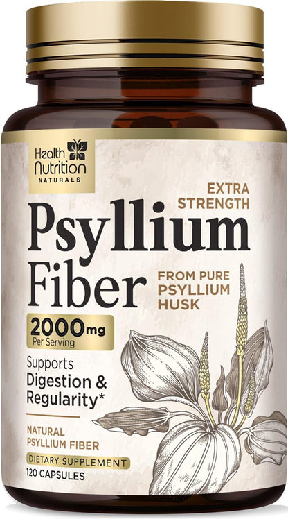 Psyllium Husk Kapseln - Extra starke 2000 mg pro Portion - Ballaststoffergänzung für tägliche Verdauung und Regelmäßigkeit - Natürliche Psylliumfasern - Hergestellt in den USA - 120 Kapseln