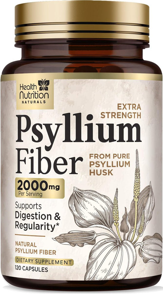 Psyllium Husk Kapseln - Extra starke 2000 mg pro Portion - Ballaststoffergänzung für tägliche Verdauung und Regelmäßigkeit - Natürliche Psylliumfasern - Hergestellt in den USA - 120 Kapseln