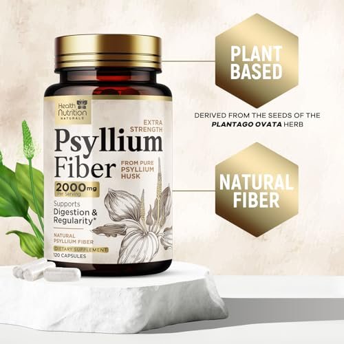 Psyllium Husk Kapseln - Extra starke 2000 mg pro Portion - Ballaststoffergänzung für tägliche Verdauung und Regelmäßigkeit - Natürliche Psylliumfasern - Hergestellt in den USA - 120 Kapseln