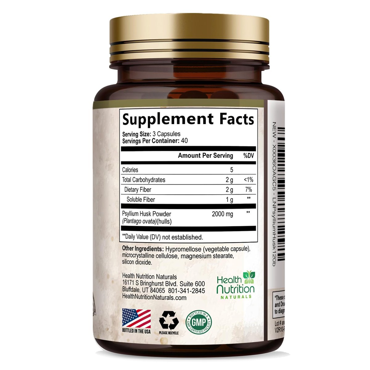 Psyllium Husk Kapseln - Extra starke 2000 mg pro Portion - Ballaststoffergänzung für tägliche Verdauung und Regelmäßigkeit - Natürliche Psylliumfasern - Hergestellt in den USA - 120 Kapseln