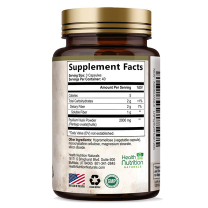 Psyllium Husk Kapseln - Extra starke 2000 mg pro Portion - Ballaststoffergänzung für tägliche Verdauung und Regelmäßigkeit - Natürliche Psylliumfasern - Hergestellt in den USA - 120 Kapseln