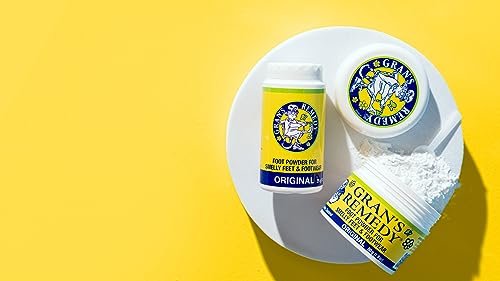 Gran's Remedy Schuh-Deodorant und Fußpuder gegen stinkende Füße – effektiver Schuhgeruch-Entferner in Reisegröße – absorbiert Schweiß und Feuchtigkeit für Schuhe und Füße – unparfümiert