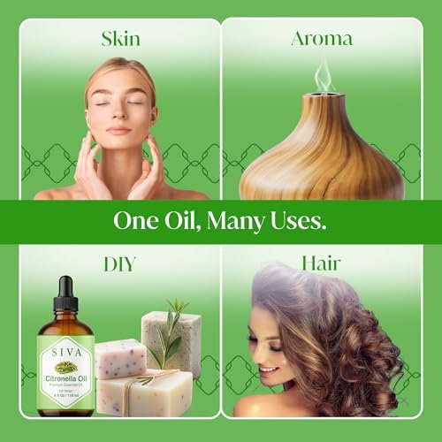 Siva Citronella Ätherisches Öl - 118 ml – 100% Naturreines Citronellaöl - für Diffuser, Gesicht, Hautpflege, Aromatherapie, Haarpflege, Kopfhaut und Körpermassage - mit Pipette