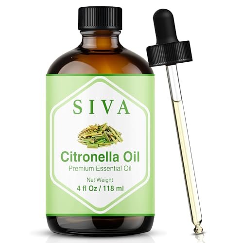 Siva Citronella Ätherisches Öl - 118 ml – 100% Naturreines Citronellaöl - für Diffuser, Gesicht, Hautpflege, Aromatherapie, Haarpflege, Kopfhaut und Körpermassage - mit Pipette