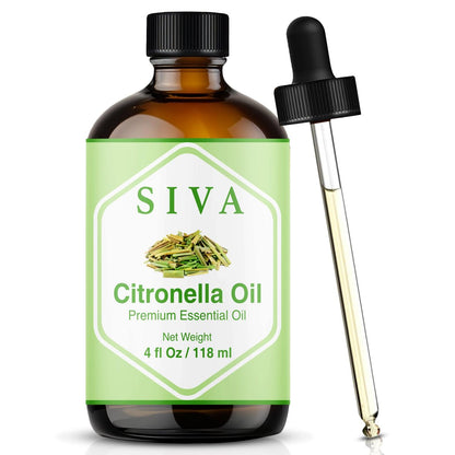 Siva Citronella Ätherisches Öl - 118 ml – 100% Naturreines Citronellaöl - für Diffuser, Gesicht, Hautpflege, Aromatherapie, Haarpflege, Kopfhaut und Körpermassage - mit Pipette