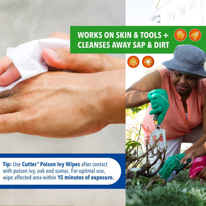 Cutter Poison Ivy Wipes – Unterwegs-Reinigung gegen Giftefeu, Gifteiche und Giftsumach, 12 Tücher