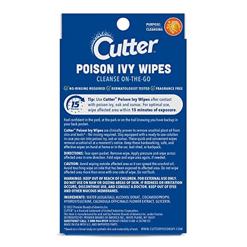Cutter Poison Ivy Wipes – Unterwegs-Reinigung gegen Giftefeu, Gifteiche und Giftsumach, 12 Tücher