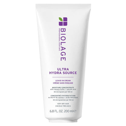 Biolage Ultra Hydra Source Leave-In Cream – Feuchtigkeitsspendende Leave-In Creme für trockenes, dickes Haar mit Cupuaçu-Butter und Salicylsäure