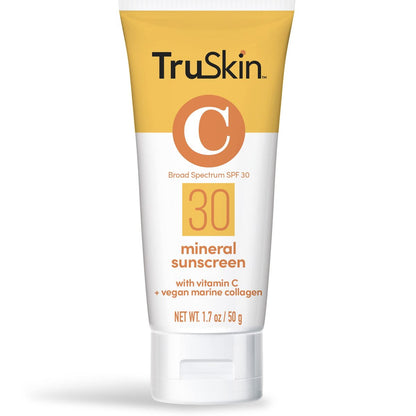 TruSkin Mineral Sonnenschutz SPF 30 für das Gesicht - Zinkoxid Breitbandschutz mit Squalan, Vitamin C & Meeres-Kollagen - Riff-sicherer mineralischer Gesichtssonnenschutz für empfindliche Haut, 50 ml