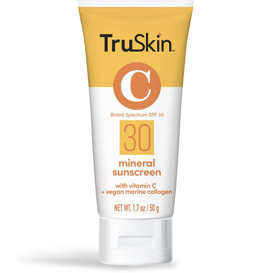 TruSkin Mineral Sonnenschutz SPF 30 für das Gesicht - Zinkoxid Breitbandschutz mit Squalan, Vitamin C & Meeres-Kollagen - Riff-sicherer mineralischer Gesichtssonnenschutz für empfindliche Haut, 50 ml
