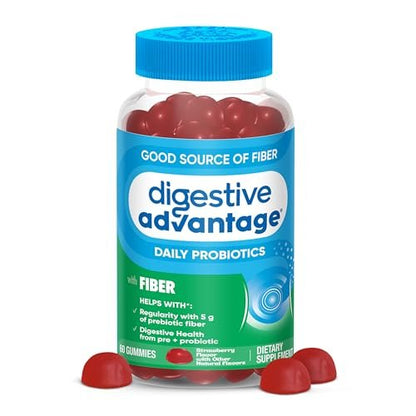 Digestive Advantage Präbiotikum mit Probiotika – Ballaststoff-Gummis für Männer & Frauen, 60 Stück Erdbeergeschmack