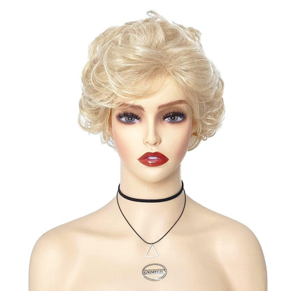 GNIMEGIL Hellblonde Kurze Lockige Perücke Betty White Perücke für Senioren Damen Flauschige Cosplay Alte Dame Perücke Synthetik Halloween Kostüm Party Blanche Ältere Perücken