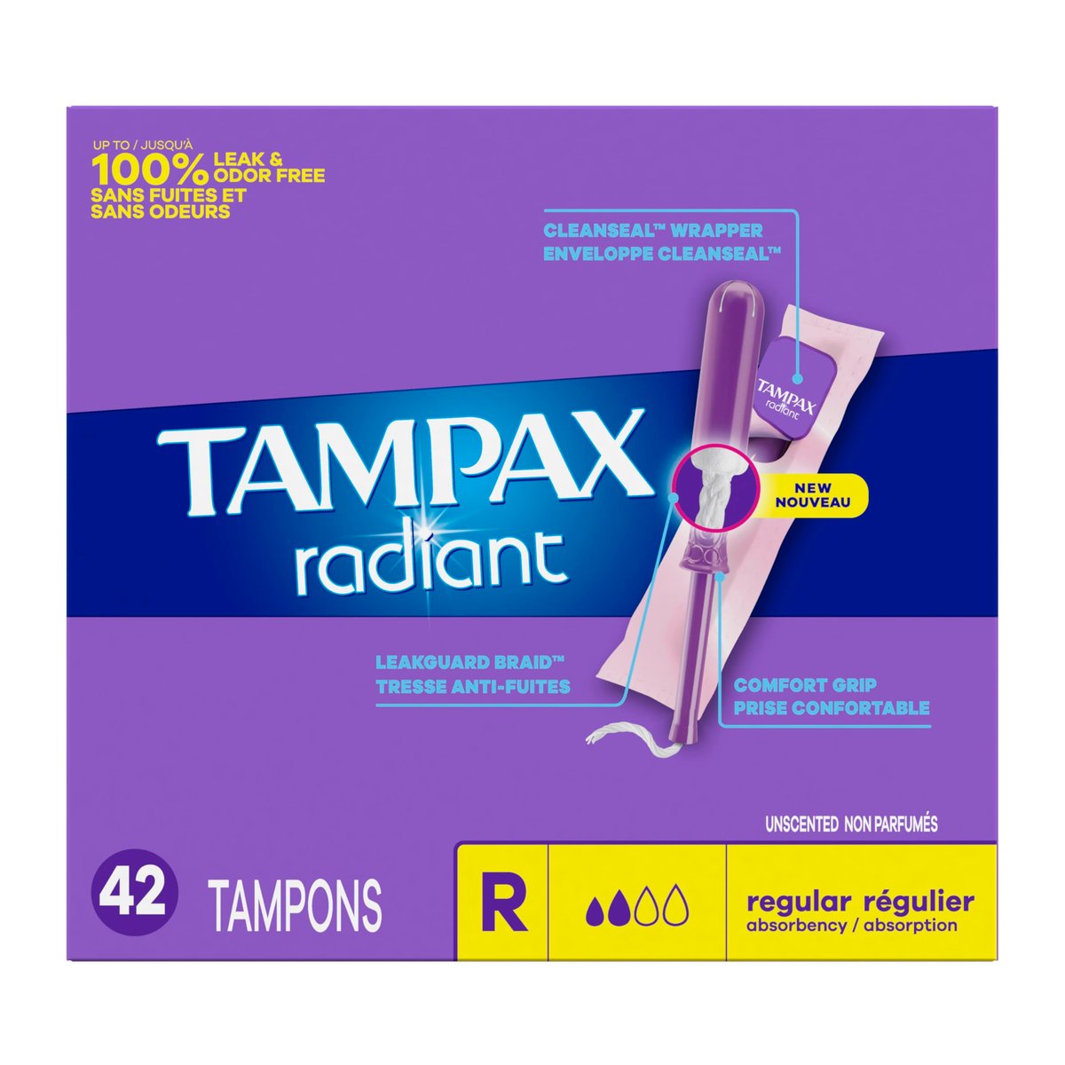 Tampax Radiant Tampons 42 Stück – Regulär, Super, Super Plus (Mischpackung) – Zuverlässiger Schutz für jede Stärke