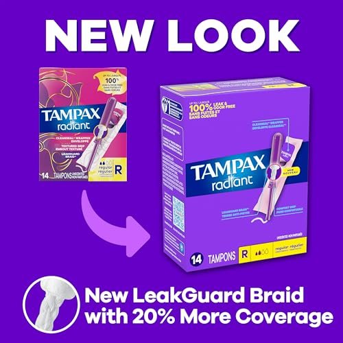 Tampax Radiant Tampons 42 Stück – Regulär, Super, Super Plus (Mischpackung) – Zuverlässiger Schutz für jede Stärke