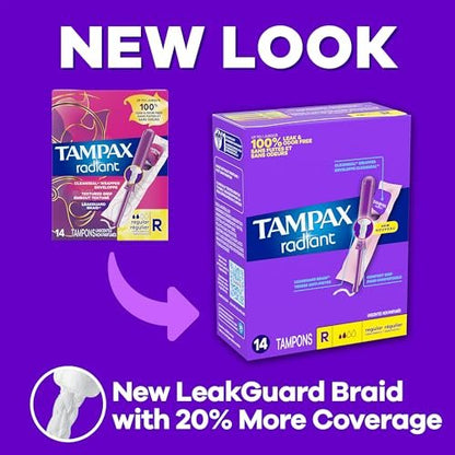 Tampax Radiant Tampons 42 Stück – Regulär, Super, Super Plus (Mischpackung) – Zuverlässiger Schutz für jede Stärke