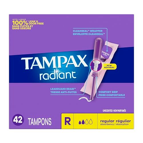 Tampax Radiant Tampons 42 Stück – Regulär, Super, Super Plus (Mischpackung) – Zuverlässiger Schutz für jede Stärke