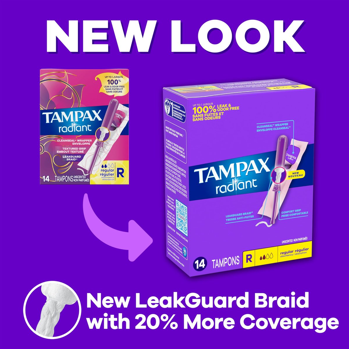 Tampax Radiant Tampons 42 Stück – Regulär, Super, Super Plus (Mischpackung) – Zuverlässiger Schutz für jede Stärke