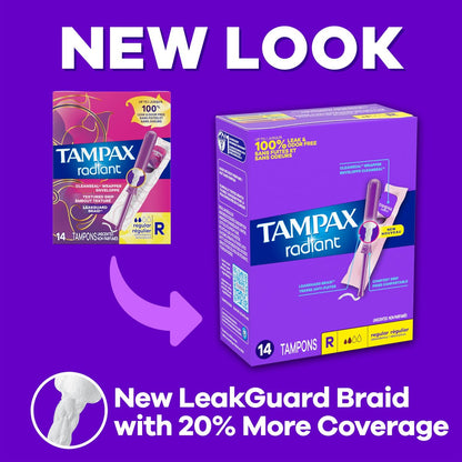 Tampax Radiant Tampons 42 Stück – Regulär, Super, Super Plus (Mischpackung) – Zuverlässiger Schutz für jede Stärke