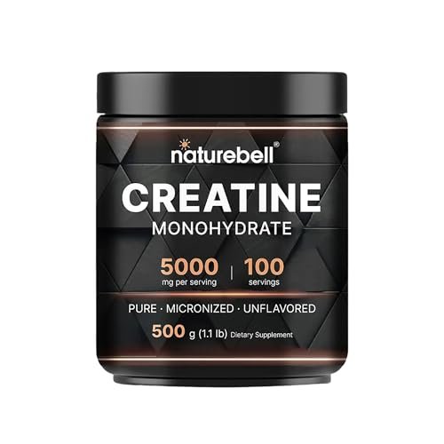NatureBell Micronisiertes Kreatin-Monohydrat-Pulver – 500 g – 5000 mg Kreatin für Frauen & Männer – ungewürztes Pulver – leicht zu mischen – Unterstützung vor und nach dem Training – vegan, keto-freundlich – drittanbietergeprüft