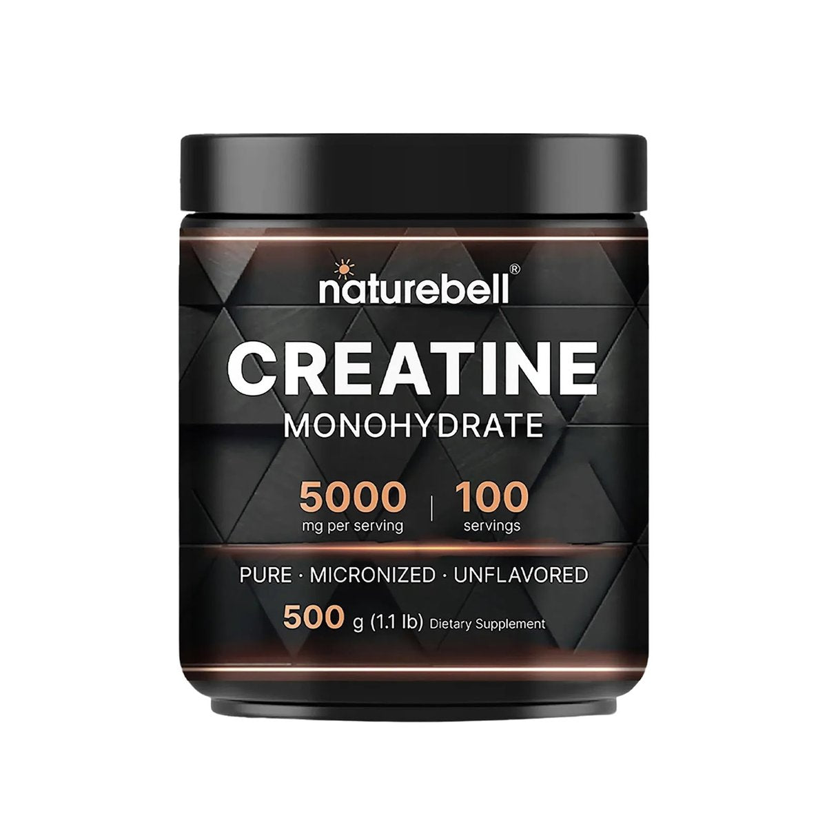 NatureBell Micronisiertes Kreatin-Monohydrat-Pulver – 500 g – 5000 mg Kreatin für Frauen & Männer – ungewürztes Pulver – leicht zu mischen – Unterstützung vor und nach dem Training – vegan, keto-freundlich – drittanbietergeprüft