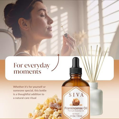 Siva Frankincense Ätherisches Öl - 118 ml – 100% natürliches Boswellia Serrata Öl - für Diffuser, Gesicht, Hautpflege, Aromatherapie, Haarpflege, Kopfhaut und Körpermassage - mit Pipette